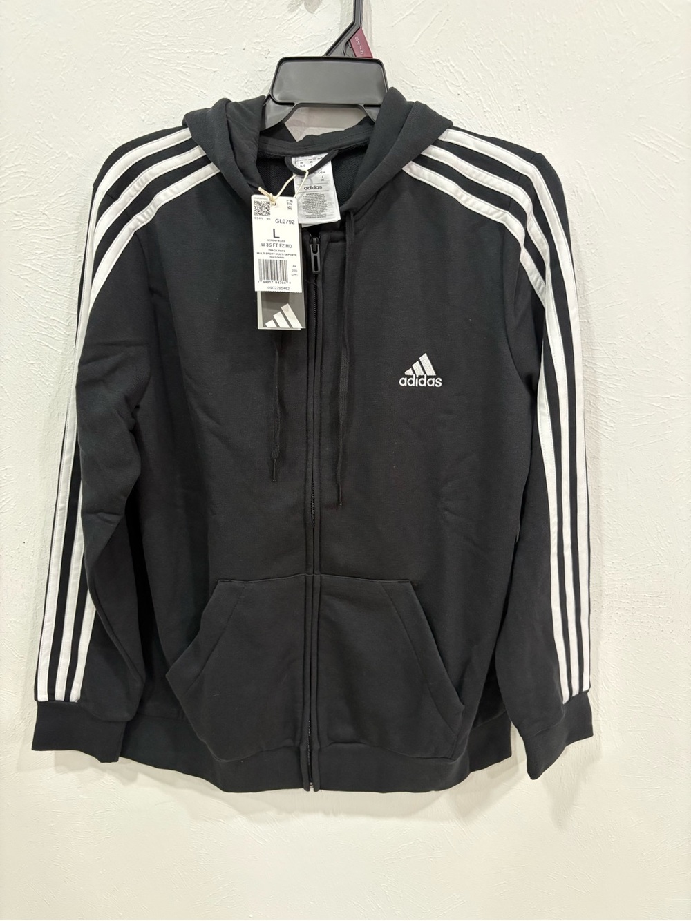 adidas Women’s Black Zip-Up Hoodie White Stripes
